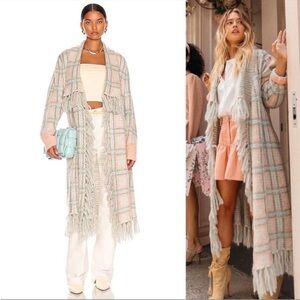 LoveShackFancy Avie Plaid Duster Cardigan fringe Magnolia Pink Plaid size XS/S